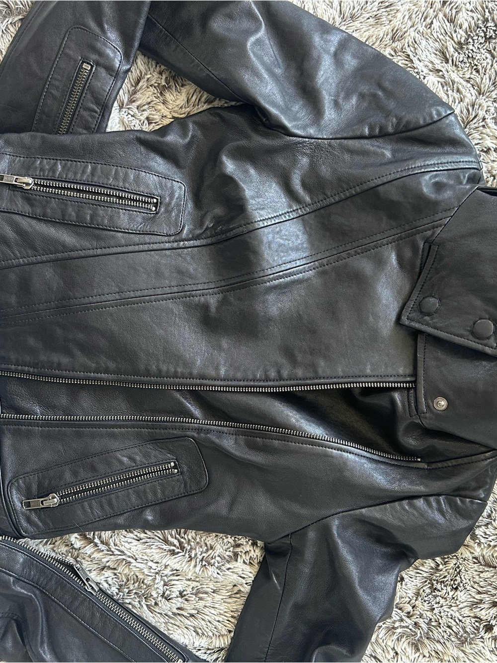 Mackage Black Leather Moto Jacket with Zip Details